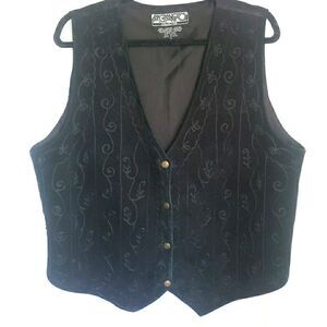 90s Y2K Agapo Collection Women's Black Suede Leather Whimsy Goth Vest Vtg Sz 1X